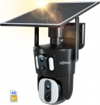 Xega Dual Lens Linkage 4G LTE Surveillance Camera without WLAN Surveillance Camera Outdoor with SIM Card Solar 1080P HD 360&deg; View Dual Screen Colour Night Vision Two-Way Audio IP66 Waterproof