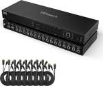 TESmart HDMI KVM l&uuml;liti 16 pordiga 4K @ 30Hz 16x1U Rack Mount KVM USB 2.0 EDID emulaator koos 8tk 5ft KVM kaabliga, kontrollib kuni 16 arvutit / serverit RS232 ja LAN-portiga
