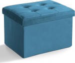 LINMAGCO Velvet Ottoman Storage Ottoman Modern Blue Velvet 100% kangas 17" x 13" x 11"