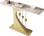 Moderner Rock Slab Eingangstisch, schmale Konsole f&uuml;r Foyer & Flur, 120 cm, Beige & Gold, Sofatisch, lang, schmal, Flurkonsole f&uuml;r Wohnzimmer-Dekor