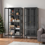 Klaasist ustega vitriinkapp, klaasist vitriinkapp, 3 reguleeritava k&otilde;rgusega riiuliga seisev vitriinkapp, kollektsion&auml;&auml;ride vitriinkapp, klaasist kapp elutuppa, magamistuppa, veinikappi, kontorisse, must (35 x 70 x 168 cm)