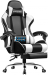 GTPLAYER m&auml;ngutool, kontoritool, massaažiga m&auml;ngutool, ergonoomiline m&auml;ngutool koos jalatoega, massaažipadi, polsterdatud m&auml;ngutool, p&ouml;&ouml;rlev tool, 150 kg, valge