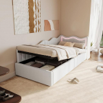 Polsterdatud diivanvoodi 90 x 200 cm, diivanvoodi koos &otilde;hur&otilde;hu reservuaari hoiuruumiga, L-kujuline &uuml;heinimesevoodi LED-valgustusega, lastevoodi lamelliraamiga, madrats ei kuulu komplekti.