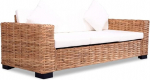 3-Sitzer Rattan diivan Naturrattan Mangoholz 193 x 77 x 65 cm Cremewei&szlig;e Kissen f&uuml;r Wohnzimmer Wintergarten oder B&uuml;ro Modernes Design Stil & Komfort vereint