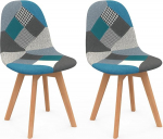 IDMarket - 2 Sara Patchwork Skandinaavia tooli - sinine - komplektis