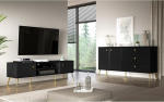 Lomadox Wohnm&ouml;bel Set 2-teilig Lowboard Sideboard in schwarz matt gefr&auml;ste Front Goldfarbene Griffe Softclose-Funktion kaasaegne