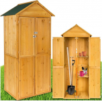 tectake puidust aiakapp, v&auml;liskapp, ilmastikukindel, 80,5 x 60 x 213,5 cm, t&ouml;&ouml;riistakapp 2 riiuliga, terrassikapp, r&otilde;dukapp, t&ouml;&ouml;riistakuur, aiam&ouml;&ouml;bel.