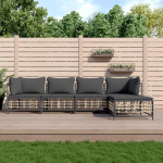 3-TLG. Garten-Lounge-Set mit Kissen Anthrazit Poly Rattan f&uuml;r Terrasse, Outdoor-Lounge-Set Poly Rattan als Gartenm&ouml;bel-Set Anthrazit