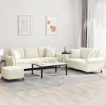 3-TLG. Sofagarnitur mit Kissen Creme Samt, bequemes Sofa mit dick gepolsterten Sitzfl&auml;chen