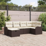 Modulares Garten-Sofa-Set 6-teilig Braun Creme Poly Rattan mit Kissen, 6 pcs Outdoor-Sofa-Set f&uuml;r Terrasse und Balkon