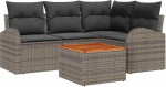 Rantry 5-teiliges Garten-Sofa-Set mit Kissen Grau Poly-Rattan Akazie, 2-Sitzer Garten-Sofa mit Stauraum & Kissen Grau Poly-Rattan Gartenlounge Model3356242