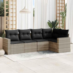 5-TLG. Garten-Sofagarnitur Hellgrau Poly Rattan mit Kissen und Stauraum, Gartenm&ouml;bel Set mit wasserabweisendem Beutel f&uuml;r Terrasse und Garten