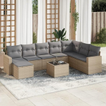 8-TLG. Garten-Sofagarnitur mit Kissen Schwarz Poly Rattan, Outdoor Sitzgruppe mit Stauraum, Gartenm&ouml;bel Set mit abnehmbaren Kissen als PE Rattan Gartensofa Set