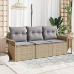 Modulares Gartensofa Set 3-teilig beež ja grau Poly-Rattan mit Kissen als rechteckiges Gartenm&ouml;bel Set