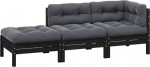 Garten-Ecksofa modular aus Kiefernholz Massivholz mit Grauen Kissen als 3-TLG. Outdoor-Lounge-Set f&uuml;r die Flexible Gestaltung
