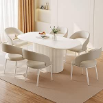 Miuuod Modernne ovaalne s&ouml;&ouml;gilaud 6 tooliga, 160 cm valge s&ouml;&ouml;gitoa laua ja toolide komplekt, luksuslik ristk&uuml;likukujuline s&ouml;&ouml;gilaud, peen laud ja toolide komplekt s&ouml;&ouml;gituppa, k&ouml;&ouml;ki, elutuppa