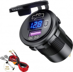Thlevel USB-pesa autolaadija QC3.0 PD t&uuml;&uuml;p C koos LED-voltmeetri l&uuml;litiga 12V-24V s&otilde;idukitele Paat mootorratas maastur buss veoauto haagissuvila meres&otilde;iduki jaoks
