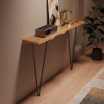 Schmaler Eingangstisch Massivholz Konsole Sofatisch Stabiler Akzenttisch mit Eisengestell Perfekt f&uuml;r Flur und Wohnzimmer