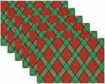 Stoff-Tischsets, waschbare Tischsets f&uuml;r Esstisch, 6er-Set,Weihnachtsgitter Plaid Gitter Check