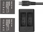 AKASO Action Cam akulaadija, 2 x 1350 mAh aku, LED Micro USB topelt auguga laadija Action Camera Brave 7 LE jaoks