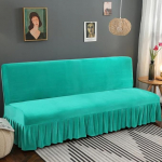 Diivanikate, k&auml;edeta diivanipadi kate koos Ruffle seelikuga, Futon Slipcover valmistatud paksust pehmest sametkangast, m&ouml;&ouml;bli kaitsja elastse p&otilde;hjaga elutuppa, roheline, v&auml;ike