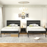 VECELO 2 voodiraami komplekt 90 x 200 cm, &uuml;heinimesevoodid paksu puidust pealae ja metallist lamelliraamiga, stabiilne ja vaikne, 31 cm hoiuruumiga, t&ouml;&ouml;stuslik disain magamistuppa, mustas toonis