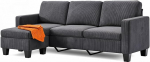 Xbro nurgadiivan L-kujuline 3-kohaline diivan koos Chaise Longue'ga, v&auml;ike nurgadiivan linasest puuvillasegust, Cord Cloud diivan, 188 x 136,5 x 89 cm, tumehall