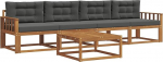 Outdoor Sofa Set aus massivem Akazienholz, Lounge Garnitur f&uuml;r Garten und Terrasse, modulares Ecksofa inklusive Sitz- und R&uuml;ckenkissen in Anthrazit, nat&uuml;rliche Optik