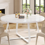 LVB &uuml;mmargune s&ouml;&ouml;gilaud, valge marmor, 130 cm, Elegantne s&ouml;&ouml;gilaud, &uuml;mmargune 4-6 inimesele, kaasaegne k&ouml;&ouml;gilaud ja s&ouml;&ouml;gilaud k&ouml;&ouml;ki, s&ouml;&ouml;gituppa, elutuppa, 130 x 130 x 75 cm.