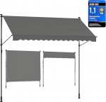 SONGMICS klamber-markiis, reguleeritava k&otilde;rgusega, k&auml;sikangiga, p&auml;ikesekaitse, r&otilde;dule, terrassile, aeda, antratsiit, 300 x 120 cm, GSA302G02