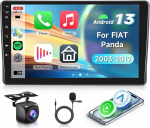 2G&64G VECHTEL 9" Bluetooth-Autoradio f&uuml;r FIAT Panda 2003-2012 Carplay Android Auto Wireless, EQ, WiFi GPS Navi, Airplay,Android Cast,RDS/FM Radio 2 Din mit AHD Tagfahrkamera