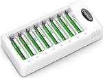 Granicell 8-kohaline akulaadija 8 AAA akuga 1100 mAh, 1,2 V Micro NI-MH laetavad akud (eellaetud, madal enesepurunemine), intelligentne laadimisjaam kodumasinatele