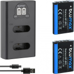 2 x Blumax aku &uuml;hildub Sony NP-BX1 [1100 mAh] + Slim Dual Charger Sony ZV-1 II ZV-1 / Cyber-Shot DSC RX100 II III IV V VI VII - CX647 - WX500 akuga.