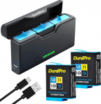 DuraPro 2 x 1800 mAh aku + LED 3 pesaga laadija C-t&uuml;&uuml;pi pordiga laadija Gopro Hero 12 Black/Hero11 Black/Hero10 Black/Hero 9 Black kaameratele