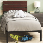 Zinus Figari &uuml;heinimesevoodi raam - voodi 90 x 190 cm - 31 cm k&otilde;rgus voodikastiga - j&auml;tkusuutlik bambusest ja metallist voodiraam koos peaplaadiga - pruun ja must