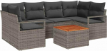 Rantry 7-teiliges Garten-Sofa-Set mit Kissen Grau Poly Rattan Akazie, 2-Sitzer Garten-Sofa mit Kissen Grau Poly Rattan Gartenlounge Model3347657
