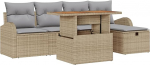 Rantry 6-teiliges Garten Sofa Set mit Kissen Beige Poly Rattan Gartenlounge Model3359962