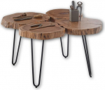 Stella Trading COLE MINI kohvilaud Tree Disc akaatsiapuust massiivpuust musta metallraamiga - naturaalne diivanilaud elutuppa - 78 x 56 x 72 cm (B x K x S)