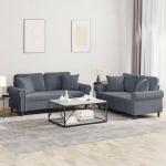 Juroupi 2-TLG. Sofagarnitur mit Kissen Diivan Wohnzimmer Sitzgruppe Wohnzimmer Sofa Set Sofas F&uuml;R Wohnzimmer Dunkelgrau Samt - 3202231