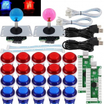SJ@JX Arcade 2 m&auml;ngija m&auml;ngu kontroller Stick DIY Kit LED nupud MX Microswitch 8 Way Joystick USB Encoder Kaabel PC MAME Raspberry Pi Punane Sinine