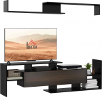 HOMCOM Living Room Furniture TV Furniture Set for Wall-Mounted TVs up to 65 Inches or Floor-Standing TVs up to 40 Inches with TV Table 153.6 x 25 x 42 cm and Wall Shelf 150 x 14.5 x 16.3 cm Black and