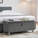 Vida Designs Valencia Ottoman Fabric Lid Seat Stool Windowsill Chest Toy Box Pouffee Footstool Light Grey Velvet