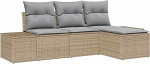 4-teiliges Garten Sofa Set mit Kissen Beige Poly Rattan Gartenlounge Model3355679