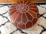 Moroccan Leather Pouffe/Footstool | Beautiful Handmade Genuine Leather Footstool From Morocco | Dark Brown with White Stitch/Comes Unfilled