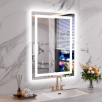 WEER Vannitoa peegel LED-valgustusega, 60 x 80 cm, seinale paigaldatav kosmeetiline peegel, 3 v&auml;rvi, timmitav, valgustatud udususevastane padi koos taustavalgustusega, 5 mm HD karastatud klaas, IP44