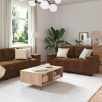 3-TLG. Sofagarnitur mit Kissen Braun Kunstleder Modernes Sofagarnitur mit Sitzbank und Sesseln f&uuml;r Wohnzimmer