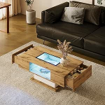 BTM kohvilaud, elutoa laud v&auml;rvimuutuva LED-valgusega, klaasist, k&uuml;ljelaud kahe sahtliga, 110 x 40 x 60 H cm