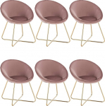 WOLTU BH217rs-6 S&ouml;&ouml;gitoa toolid, 6 tooli, k&ouml;&ouml;gitoolid, polsterdatud toolid, skandinaavia disain, elutoa tool, garderoobitool, sametist iste, kuldsed metalljalad, roosa v&auml;rvi