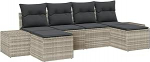 Rantry 6-teiliges Garten Sofa Set mit Kissen Hellgrau Poly-Rattan Gartenlounge Model3355841