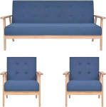 Tidyard 3-osaline diivanikomplekt 3-kohaline diivan koos 2 tooliga ja 1 diivan/diivanvoodi 158 x 67 x 73,5 cm Garden Lounge komplekt Aia diivanid kangast polsterdusega Sinine